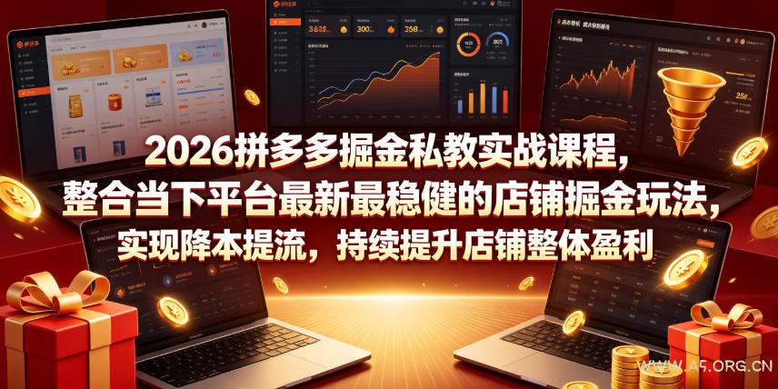 2026拼多多掘金私教实战课程,整合当下平台最新最稳健的店铺掘金玩法,实现降本提流,持续提升店铺整体盈利-小红泡