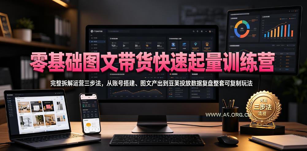 零基础图文带货快速起量训练营,完整拆解运营三步法,从账号搭建、图文产出到豆荚投放数据复盘整套可复制玩法-小红泡