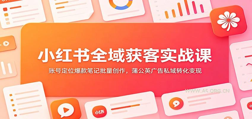 小红书全域获客实战课:账号定位爆款笔记批量创作,蒲公英广告私域转化变现-小红泡