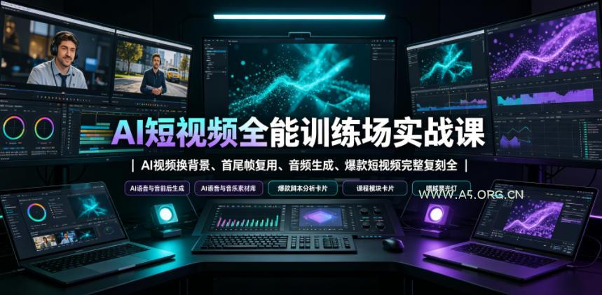 AI短视频全能训练场实战课|AI视频换背景、首尾帧复用、音频生成、爆款短视频完整复刻全套实操教学-小红泡