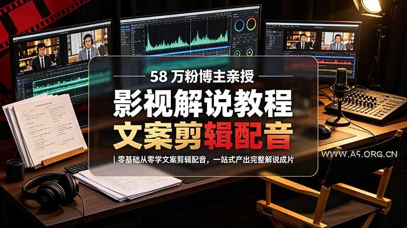 58 万粉博主荧幕春秋亲授影视解说教程|零基础从零学文案剪辑配音,一站式产出完整解说成片-小红泡