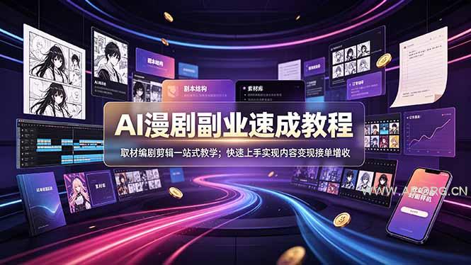 AI漫剧副业速成教程,取材编剧剪辑一站式教学;快速上手实现内容变现接单增收-小红泡