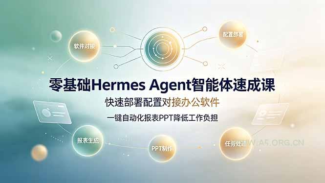零基础Hermes Agent智能体速成课,快速部署配置对接办公软件;一键自动化报表PPT降低工作负担-小红泡