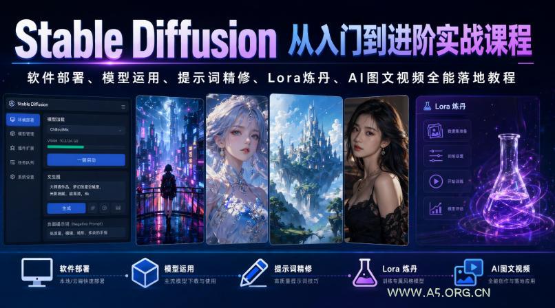 Stable Diffusion从入门到进阶实战课程|软件部署、模型运用、提示词精修、Lora炼丹、AI图文视频全能落地教程-小红泡