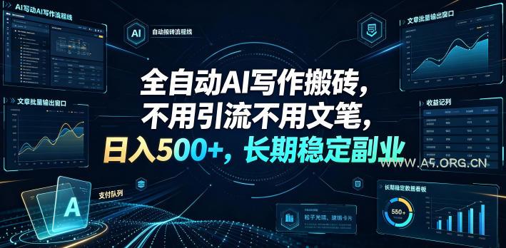 全自动AI写作搬砖,不用引流不用文笔,日入500+,长期稳定副业【揭秘】-小红泡