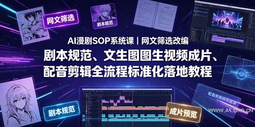 AI漫剧SOP系统课｜网文筛选改编、剧本规范、文生图图生视频成片、配音剪辑全流程标准化落地教程-小红泡