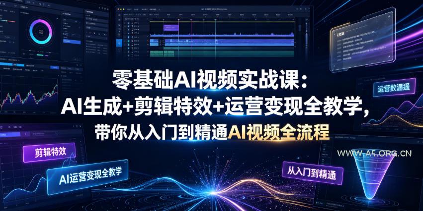 零基础AI视频实战课:AI生成+剪辑特效+运营变现全教学,带你从入门到精通AI视频全流程-小红泡