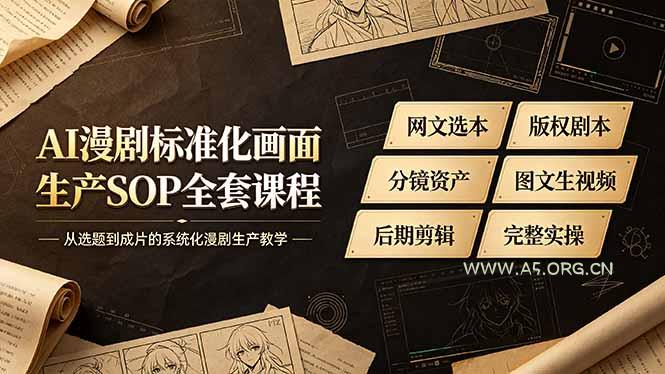 AI漫剧标准化画面生产SOP全套课程,网文选本版权剧本分镜资产全覆盖,图文生视频后期剪辑完整实操教学-小红泡