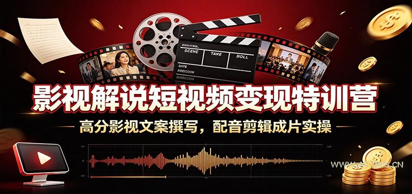 影视解说短视频变现特训营:高分影视文案撰写,配音剪辑成片实操-小红泡