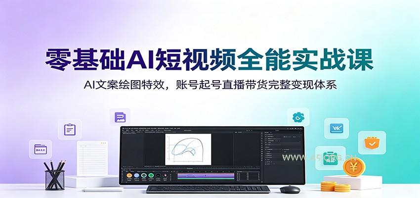 零基础AI短视频全能实战课:AI文案绘图特效,账号起号直播带货完整变现体系-小红泡