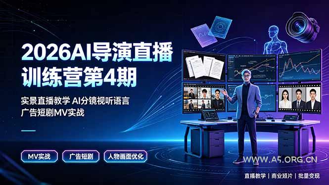 2026AI导演直播训练营第4期,实景直播教学AI分镜视听语言,广告短剧MV实战,解决人物画面崩坏痛点-小红泡