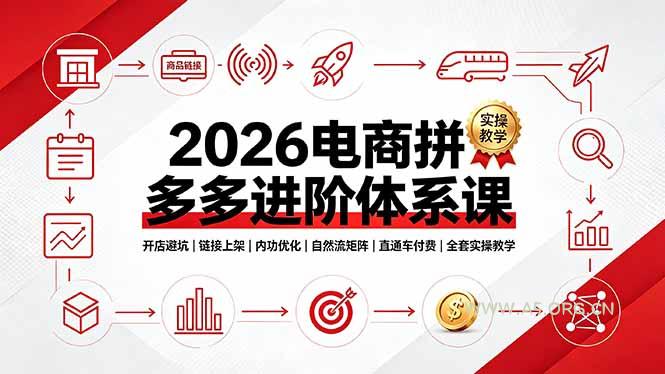 2026电商拼多多进阶体系课,开店避坑,链接上架,内功优化,自然流矩阵|直通车付费|全套实操教学-小红泡