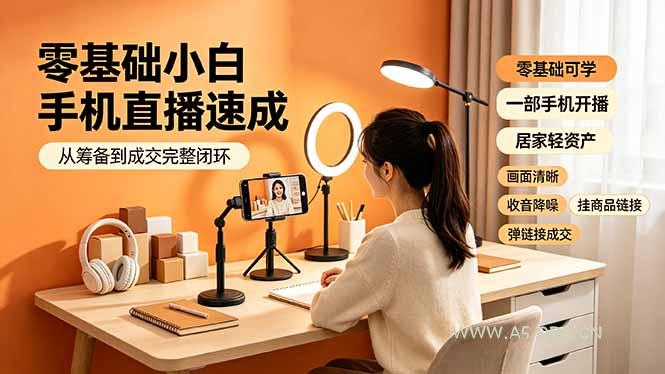 零基础小白手机直播速成，从筹备到成交完整闭环，适配苹果安卓系统，解决杂音卡顿留人难问题-小红泡
