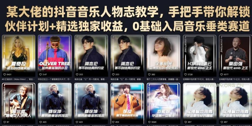 某大佬的抖音音乐人物志教学,手把手带你解锁伙伴计划+精选独家收益,0基础入局音乐垂类赛道-小红泡