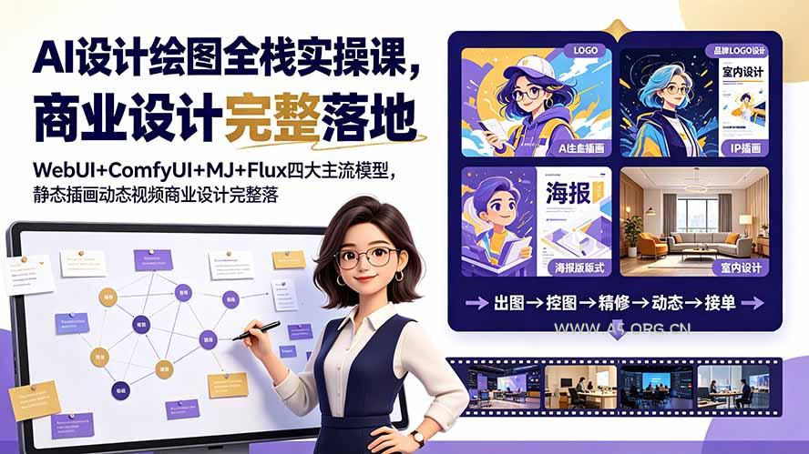 AI设计绘图全栈实操课,WebUI+ComfyUI+MJ+Flux四大主流模型,静态插画动态视频商业设计完整落地教程-小红泡