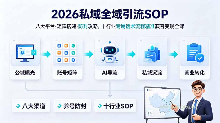 2026私域全域引流SOP｜八大平台·矩阵搭建·防封攻略，十行业专属话术流程精准获客变现全课-小红泡