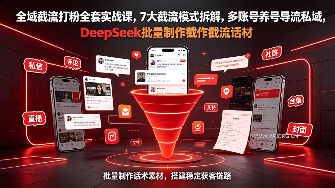 全域截流打粉全套实战课,7大截流模式拆解,多账号养号导流私域,DeepSeek批量制作截流话术素材-小红泡