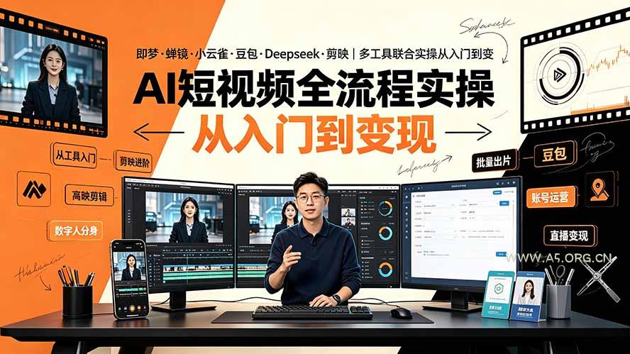AI短视频全流程实操:即梦·蝉镜·小云雀·豆包·Deepseek·剪映|多工具联合实操从入门到变现-小红泡