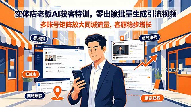 实体店老板AI获客特训,零出镜批量生成引流视频,多账号矩阵放大同城流量,客源稳步增长-小红泡