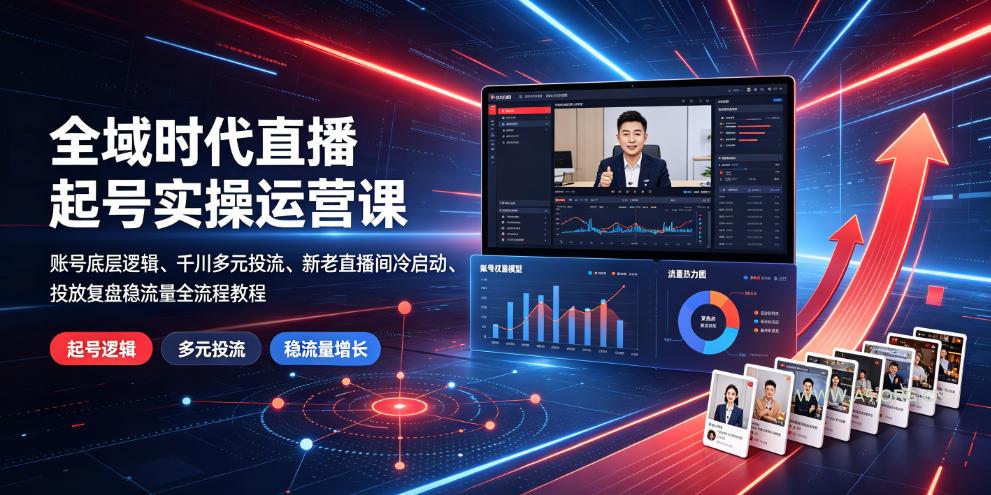 全域时代直播起号实操运营课|账号底层逻辑、千川多元投流、新老直播间冷启动、投放复盘稳流量全流程教程-小红泡