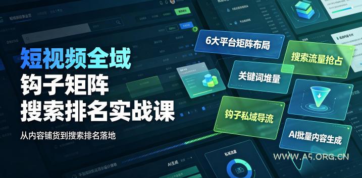 短视频全域钩子矩阵搜索排名实战课|6大平台矩阵布局、关键词堆量抢占搜索流量、钩子私域导流、AI批量内容生成-小红泡