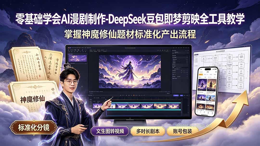 零基础学会AI漫剧制作-DeepSeek豆包即梦剪映全工具教学,掌握神魔修仙题材标准化产出流程-小红泡
