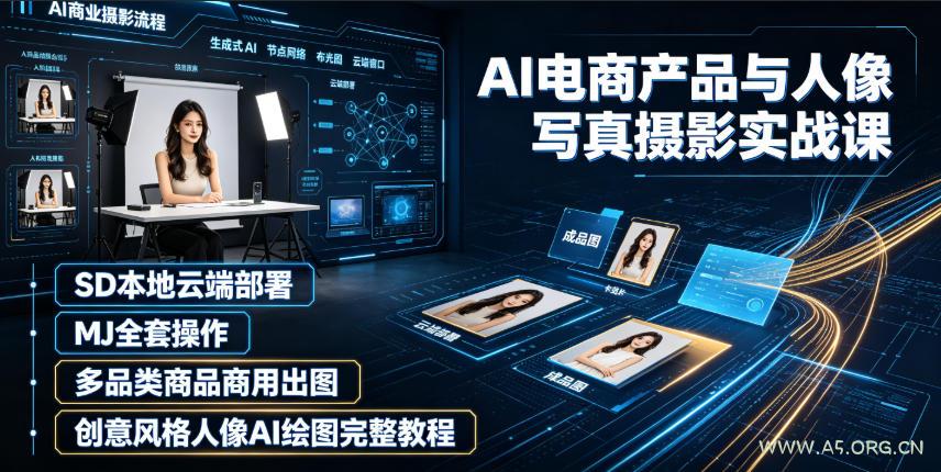 AI电商产品与人像写真摄影实战课|SD本地云端部署、MJ全套操作、多品类商品商用出图、创意风格人像AI绘图完整教程-小红泡