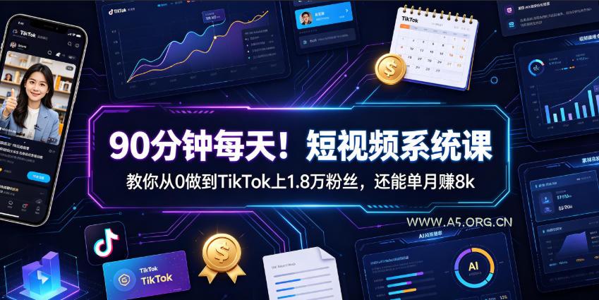 90分钟每天！短视频系统课教你从0做到TikTok上1.8万粉丝，还能单月賺8k【原创双语字幕】-小红泡