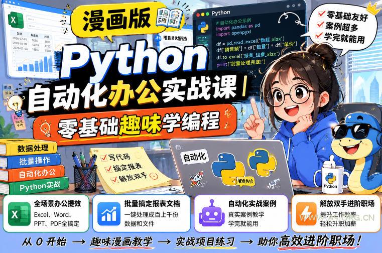 漫画版Python自动化办公实战课｜零基础趣味学编程，全场景办公提效、批量搞定报表文档、解放双手进阶职场-小红泡