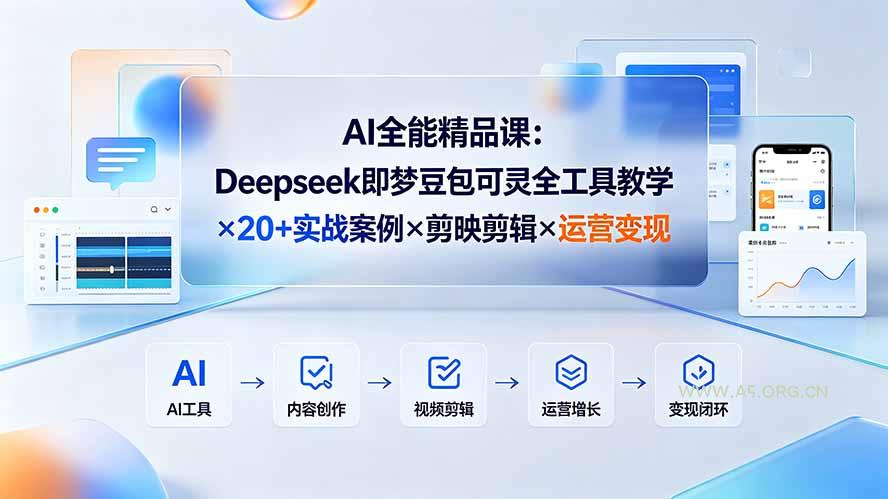 AI全能精品课:Deepseek即梦豆包可灵全工具教学×20+实战案例×剪映剪辑×运营变现-小红泡