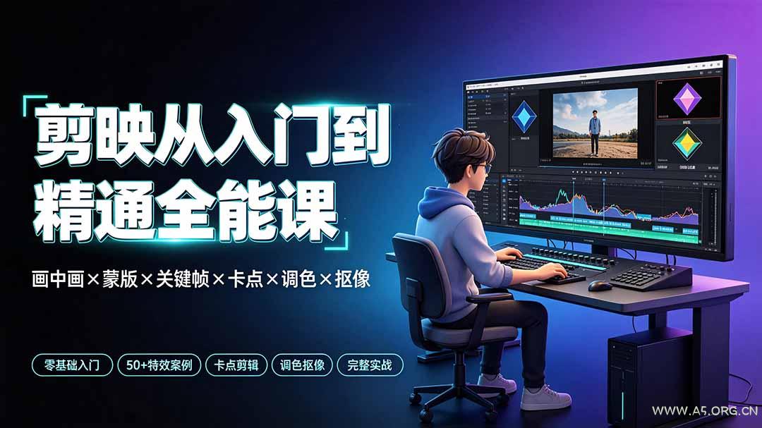 剪映从入门到精通全能课:画中画×蒙版×关键帧×卡点×调色×抠像,一站式掌握剪辑核心技能-小红泡
