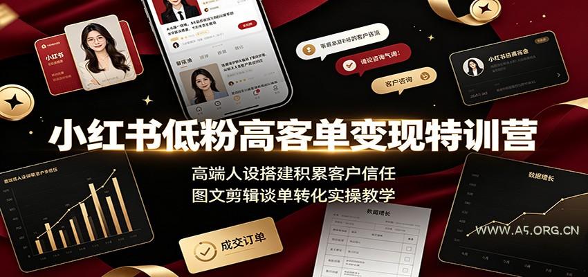 小红书低粉高客单变现特训营：高端人设搭建积累客户信任，图文剪辑谈单转化实操教学-小红泡