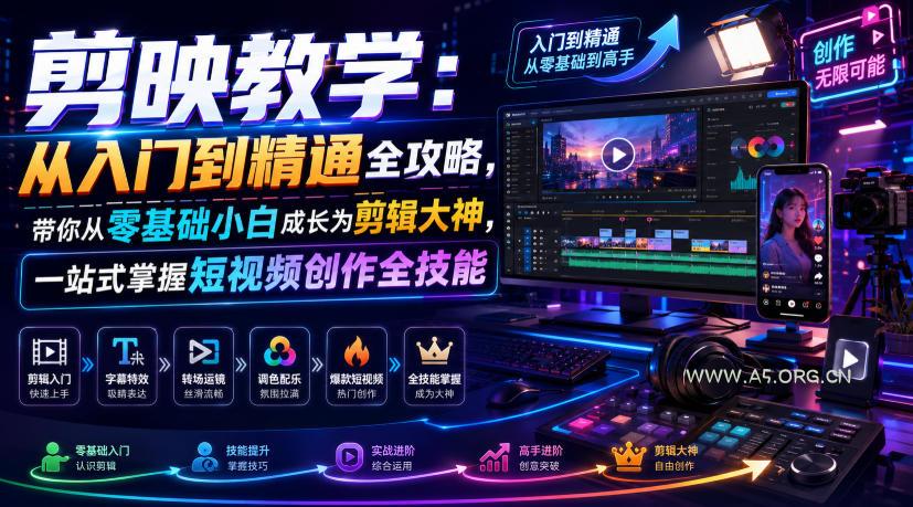 剪映教学:从入门到精通全攻略,带你从零基础小白成长为剪辑大神,一站式掌握短视频创作全技能-小红泡