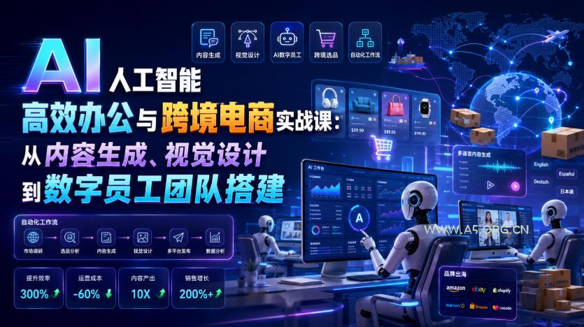 AI人工智能高效办公与跨境电商实战课:从内容生成、视觉设计到数字员工团队搭建-小红泡