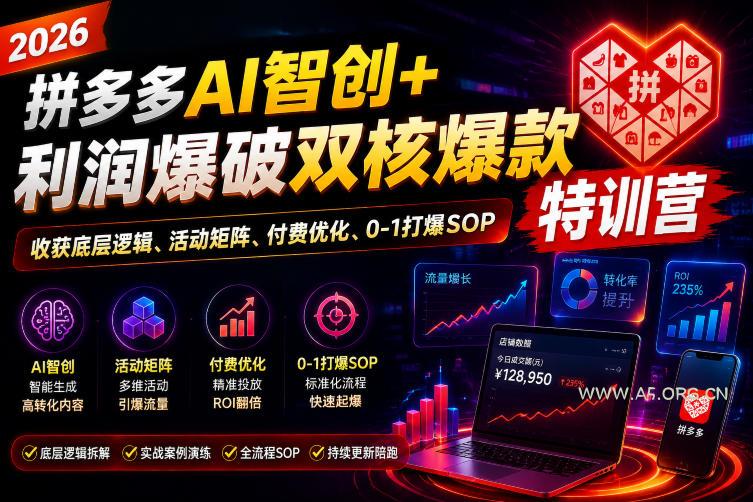 2026拼多多AI智创+利润爆破双核爆款特训营,收获底层逻辑、活动矩阵、付费优化、0-1打爆SOP-小红泡