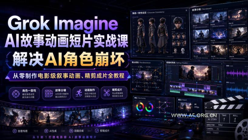 Grok Imagine AI故事动画短片实战课|解决AI角色崩坏,从零制作电影级叙事动画、精剪成片全教程(中英字幕)-小红泡