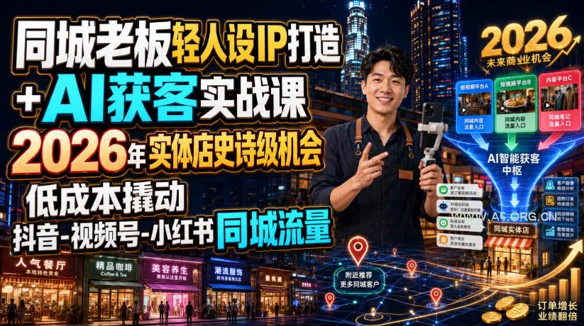 同城老板轻人设IP打造+AI获客实战课,2026年实体店史诗级机会,低成本撬动抖音-视频号-小红书同城流量-小红泡