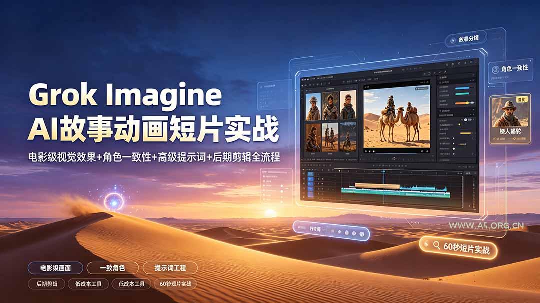 Grok Imagine AI故事动画短片实战:电影级视觉效果+角色一致性+高级提示词+后期剪辑全流程-小红泡