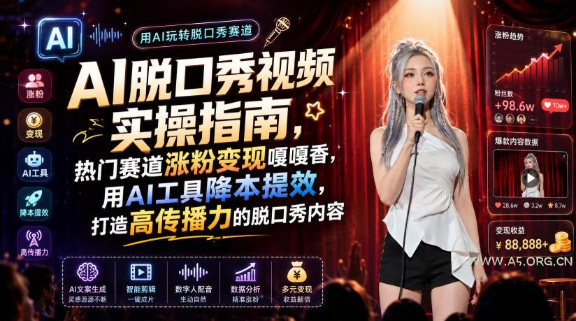 AI脱口秀视频实操指南,热门赛道涨粉变现嘎嘎香,用AI工具降本提效,打造高传播力的脱口秀内容-小红泡