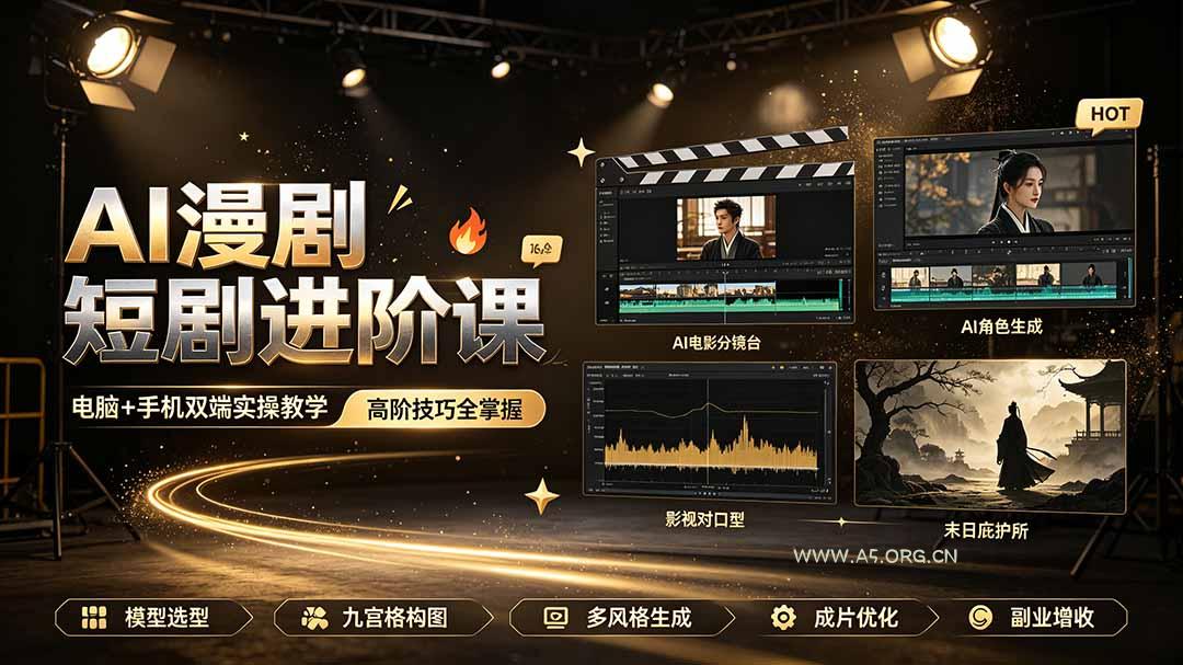 AI漫剧短剧进阶课｜电脑+手机双端实操教学｜影视剧对口型人物吃瓜×解压末日庇护所全程讲解，高阶技巧全掌握-小红泡
