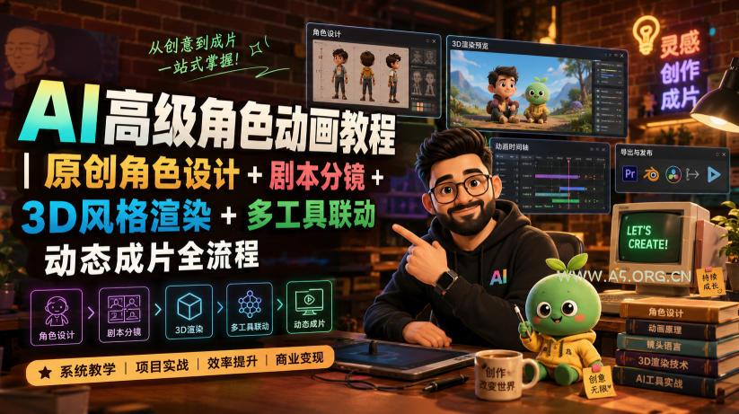 AI高级角色动画教程|原创角色设计+剧本分镜+3D风格渲染+多工具联动动态成片全流程【中英字幕】-小红泡