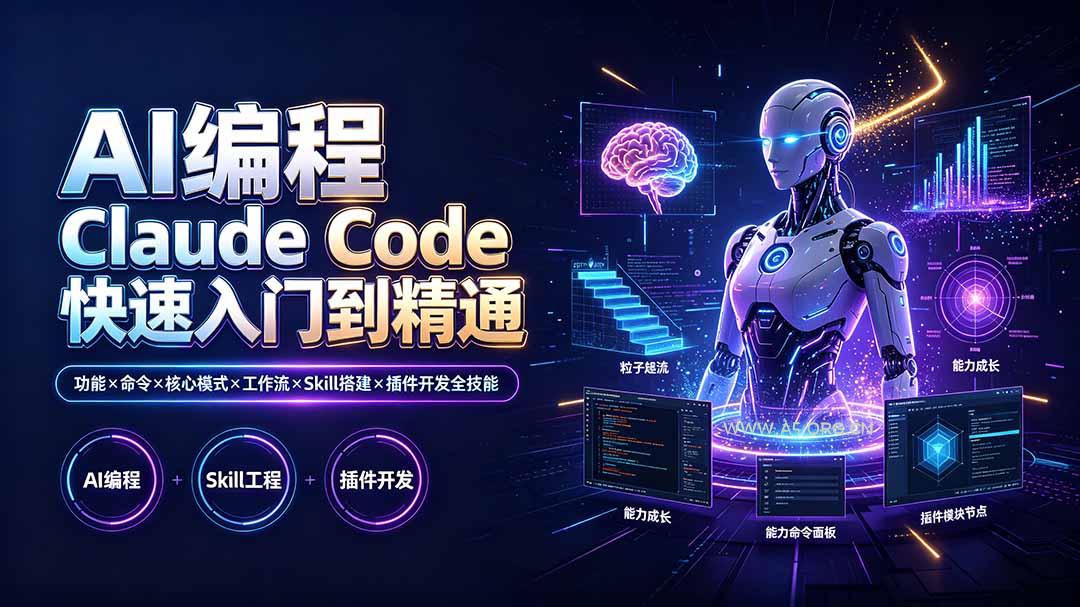 AI编程 Claude Code快速入门到精通:功能×命令×核心模式×工作流×Skill搭建×插件开发全技能-小红泡