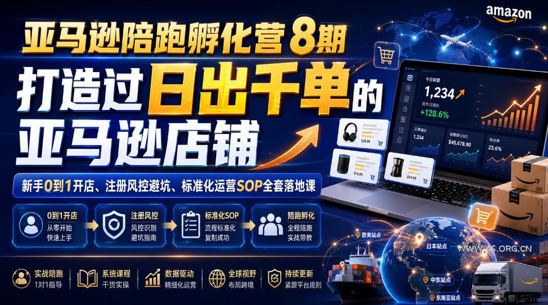 亚马逊陪跑孵化营8期,打造过日出千单的亚马逊店铺,新手0到1开店、注册风控避坑、标准化运营SOP全套落地课-小红泡