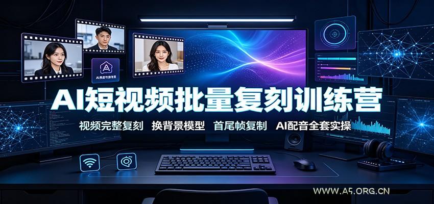 AI短视频批量复刻训练营:视频完整复刻,换背景模型、首尾帧复制、AI配音全套实操-小红泡