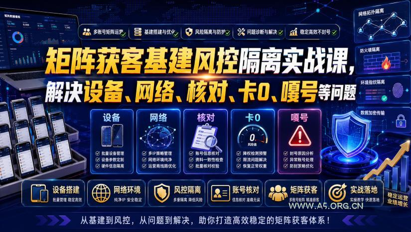 矩阵获客基建风控隔离实战课，解决设备、网络、核对、卡0、嘎号等问题-小红泡