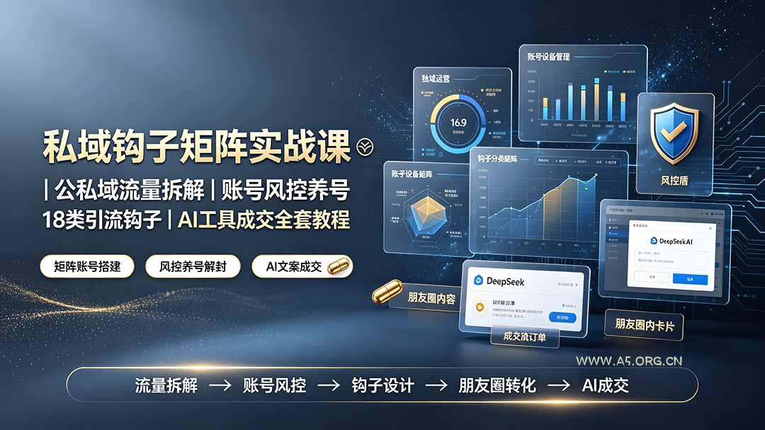 私域钩子矩阵实战课〓公私域流量拆解|账号风控养号|18类引流钩子|AI工具成交全套教程-小红泡