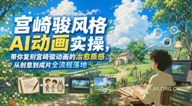 宫崎骏风格AI动画实操,带你复刻宫崎骏动画的治愈质感,从创意到成片全流程落地-小红泡