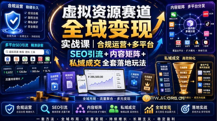 虚拟资源赛道全域变现实战课|合规运营+多平台SEO引流+内容矩阵+私域成交全套落地玩法-小红泡