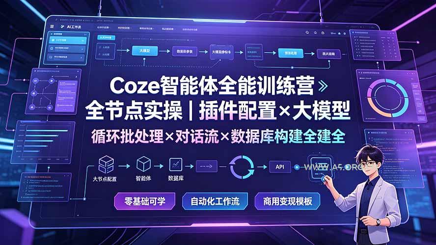 Coze智能体全能训练营:全节点实操|插件配置×大模型×循环批处理×对话流×数据库构建全教学-小红泡
