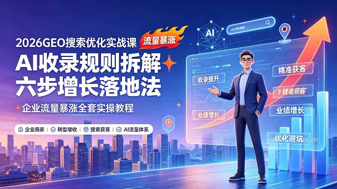 2026GEO搜索优化实战课:AI收录规则拆解|六步增长落地法|企业流量暴涨全套实操教程-小红泡